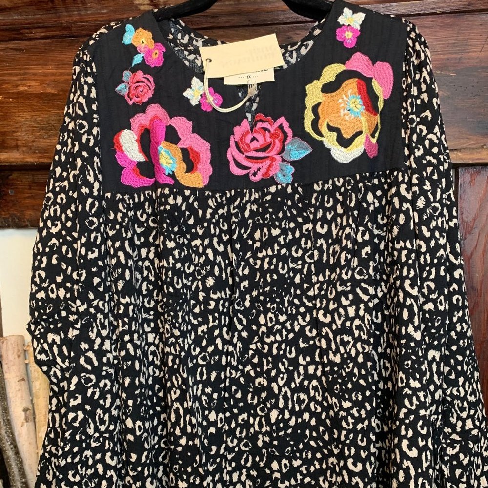 Embroidery Floral Leopard Bell Sleeves 1 left in each size